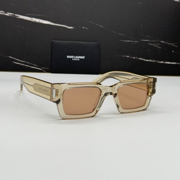 NEW SL 572 006 YELLOW BROWN SL572 006 SQUARE WOMEN SUNGLASSES SAINT LAURENT - Picture 1 of 11